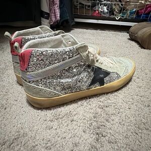 Golden Goose Mid Star Glitter Sneakers with Pink Heel Tab
